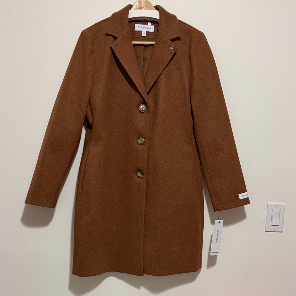 Calvin Klein Classic Notch Lapel Coat Dark Camel